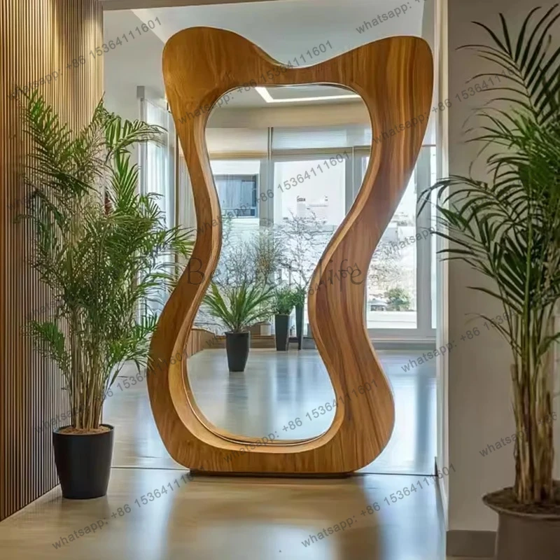 

yj7 French Wabi-Sabi Style Full-Length Mirror for Home Living Room, Wall-Mounted Irregular Shape Floor Mirror for Dressing
