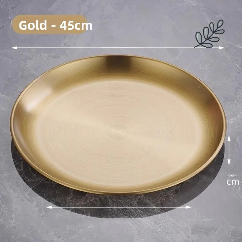 

Золотистый поднос для благовоний из нержавеющей стали, большой, 45 см, круглая матовая подставка для благовоний, тарелка для детей