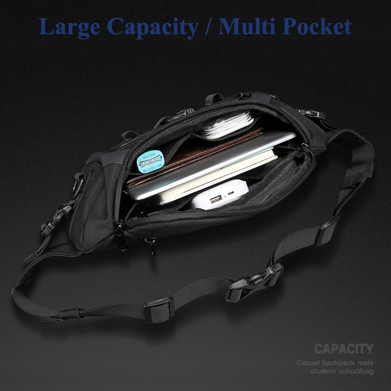 OZUKO Fashion Men Waist Bag Outdoor Sports Tactical Fanny Pack Multifunction Waterproof Male Chest Bag Mens Crossbody Bags Bum