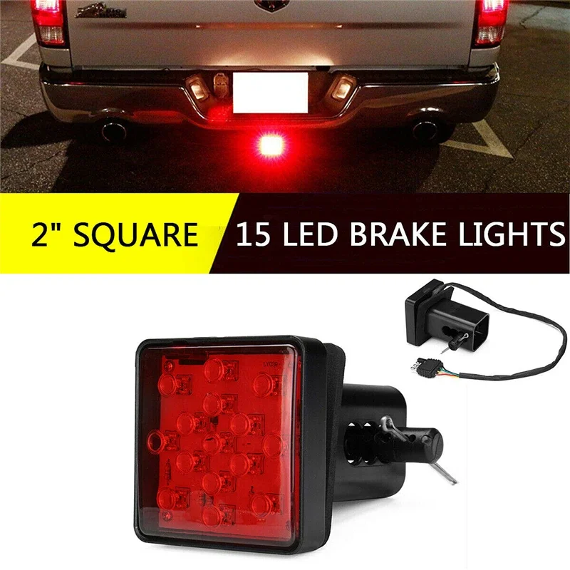 

2 Inch Trailer Hitch Receiver Cover 15 LED Brake Led Lights Tube Cover 4 Pin Car Signal Lamp Warning Strobe Light