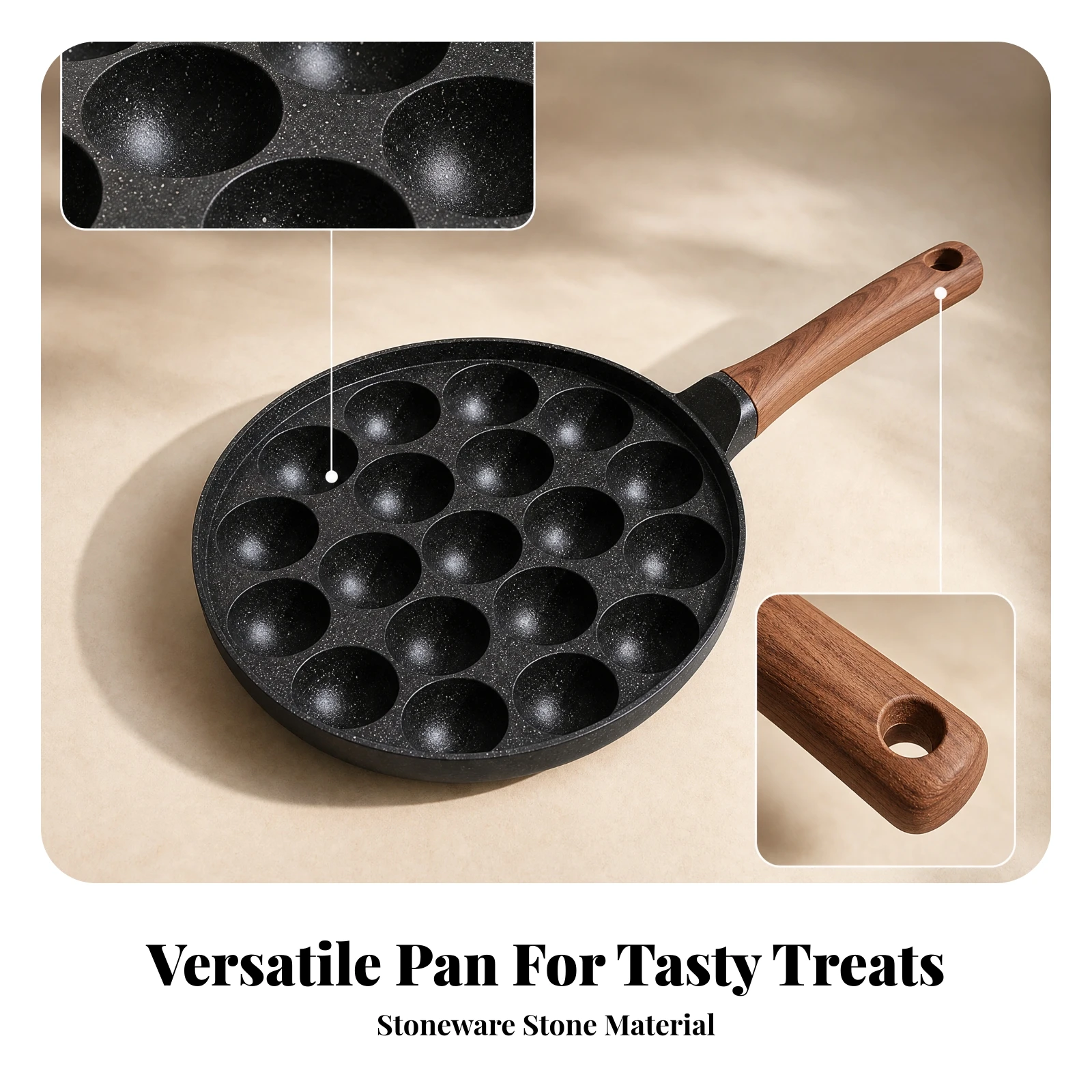 Wood-Look Handle Squid Ball Maker Takoyaki Pan Cookware Squid Ball Pan Hanging Hole Nonstick for Home Kitchen