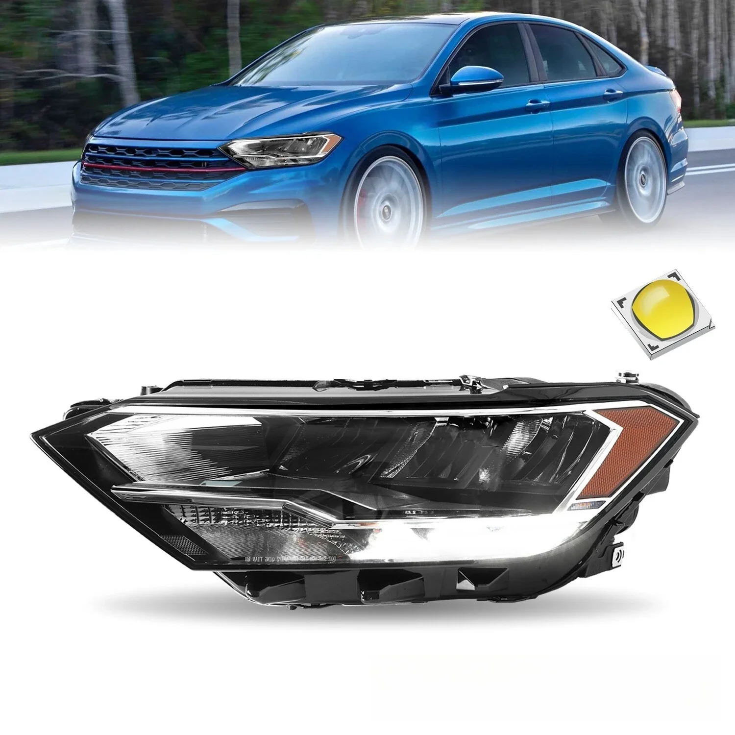 For 2019-2023 Volkswagen Jetta Full LED Headlight Driver Left Side Non-Projector