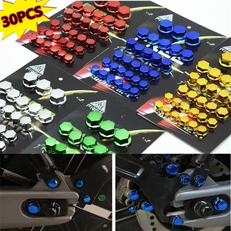 30Pcs/Set Motorcycle Screw, Motorcycle Screw Nut Cover Motorbike Screw Nut Cover Decoration