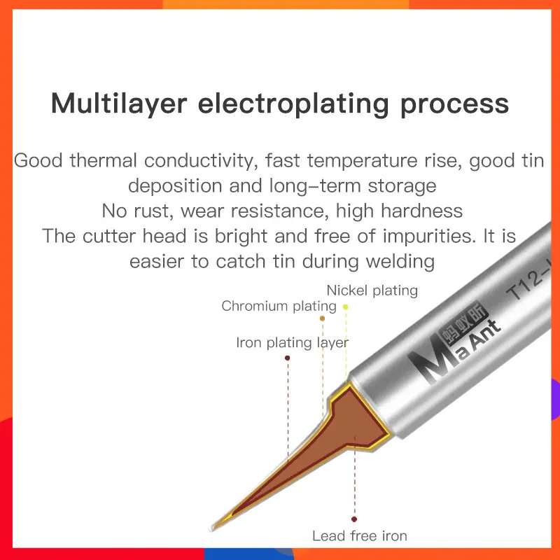 MaAnt T12 I/J/SK lead-free soldering iron tips solder with copper heat sharp straight curve arc blade tips phone repair parts