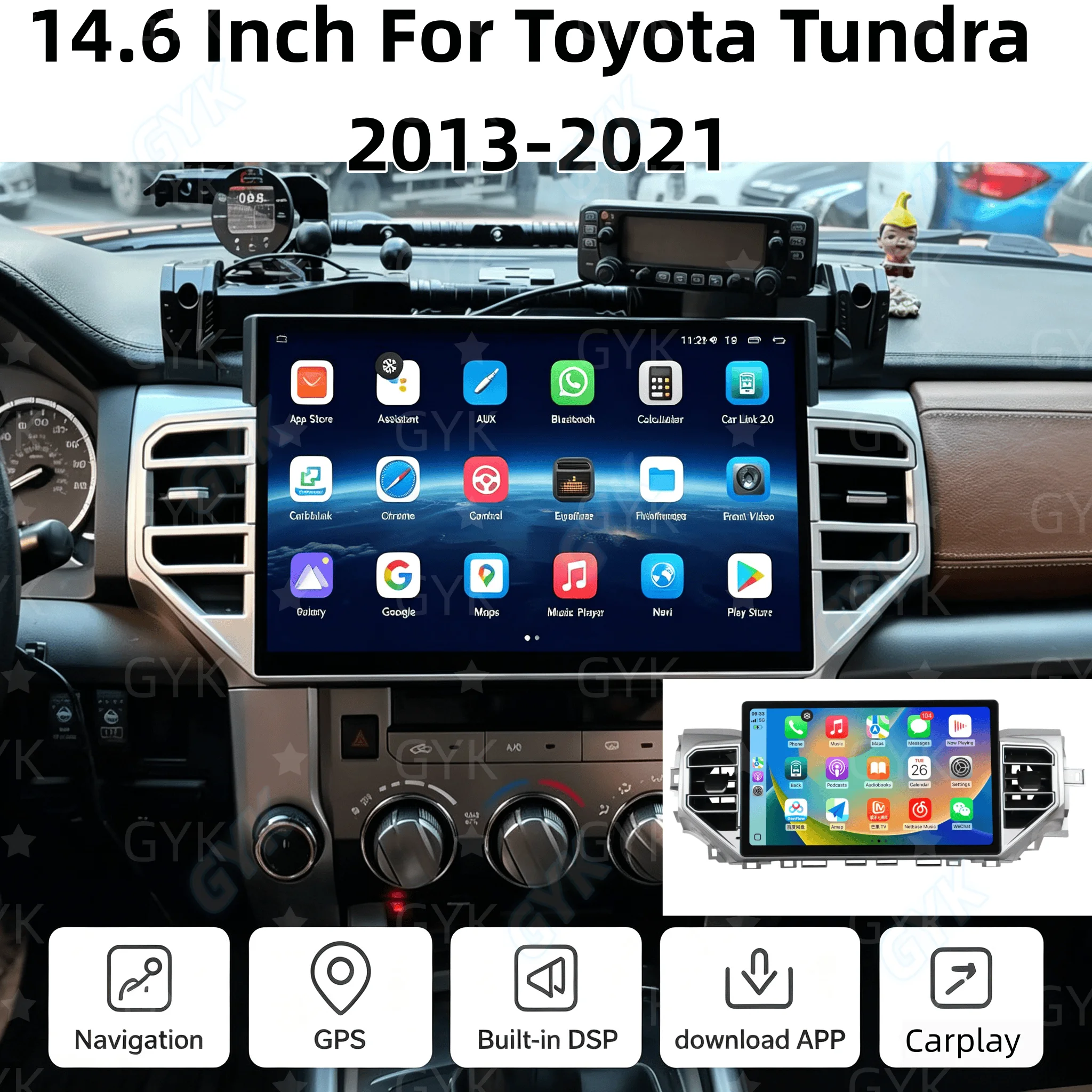 Multimedia radio screen For Toyota Tundra XK50 2013-2021Andriod 14 CarPLay player  Touch Screen Navigation Head unit 4G WiFi