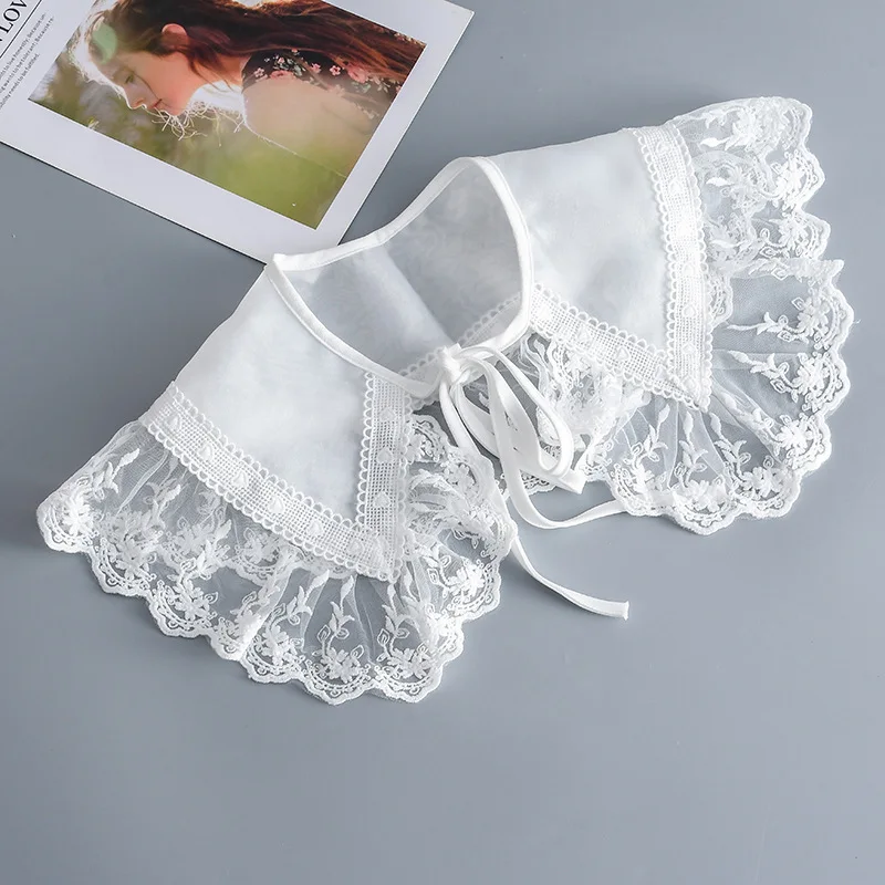 

Girls Summer Bowknots Fake Collar for Women Shirt Detachable Collars Lace Lapel Neckwear Shoulder Wraps False Collars