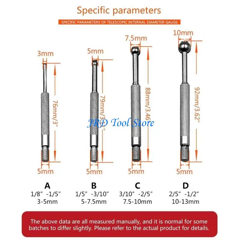 A2UD 4 Pieces Small Hole Gauge Telescoping Gauges Set Ball Type Gguge 0.125 - 0.5