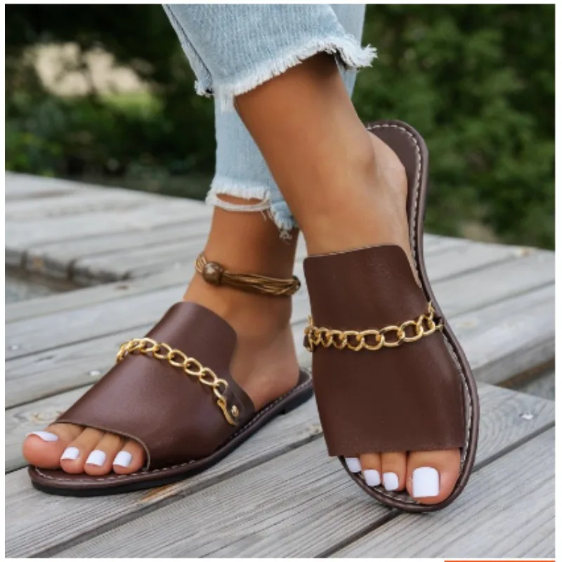 

Women Slippers Summer Autumn New Large Size Shoes for Women Open-toed Flat Wedge Sandals Trend Lightweight Slippers Slides Women