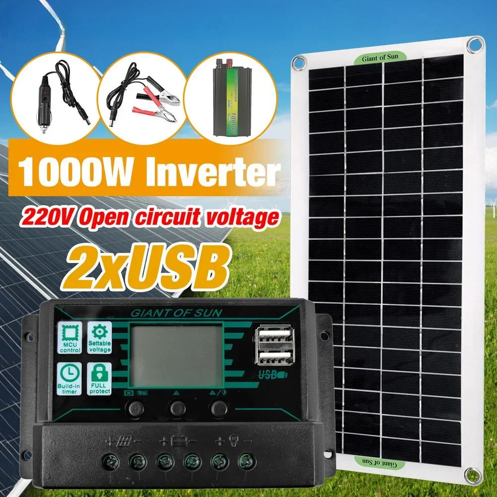 Solar panel 1000W inverter household electricity 220V cooking photovoltaic set air conditioner car battery 12V rpm