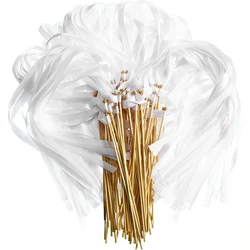 5/10/30PCS Wedding Ribbon Wands With Triple Ribbon Golden Bell Wedding Party Favors Streamers Ribbon Sticks Magic Fairy Wands
