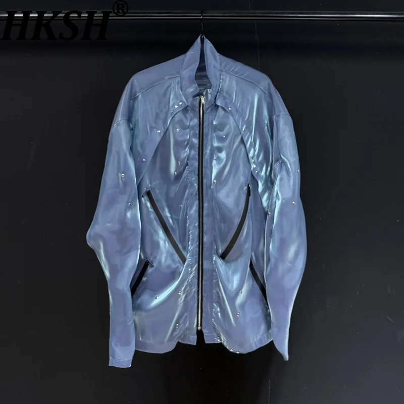 

Мужская куртка HKSH Spring New в стиле панк с заклепками, воротником-стойкой и металлическими элементами, свободного кроя, с длинными рукавами, в стиле Ins Vibe, модель HK22698