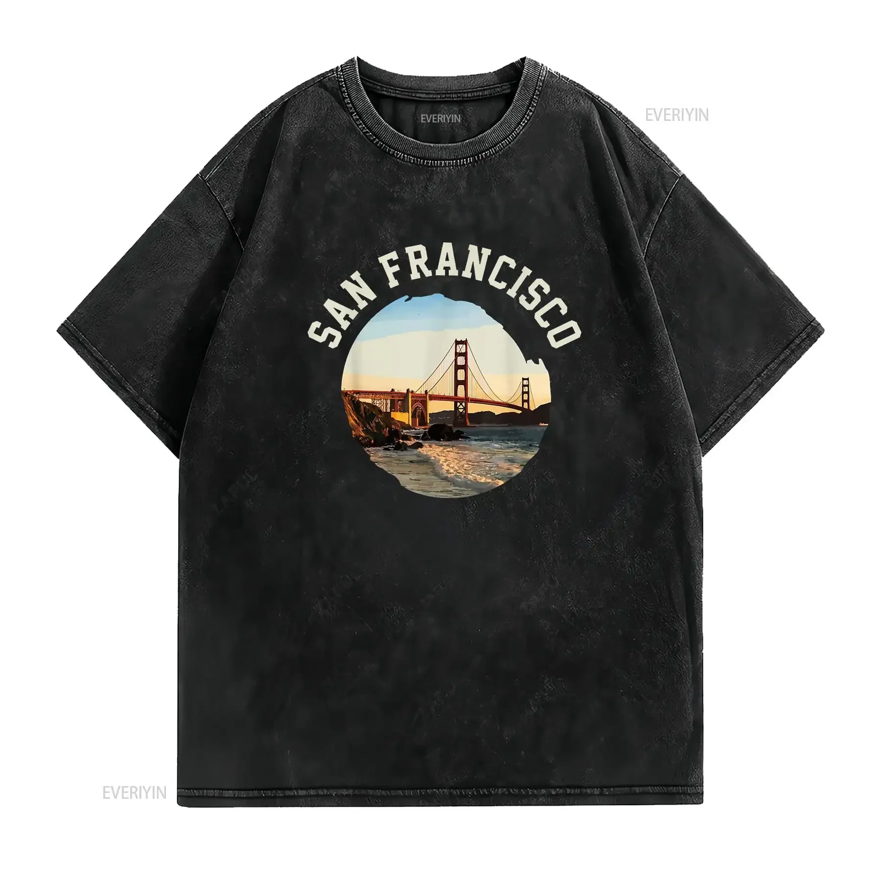 San Francisco T Shirt Black vintage Washed Stretched Unisex homme Comfortable Top For Everyday Wear Versatile fashion