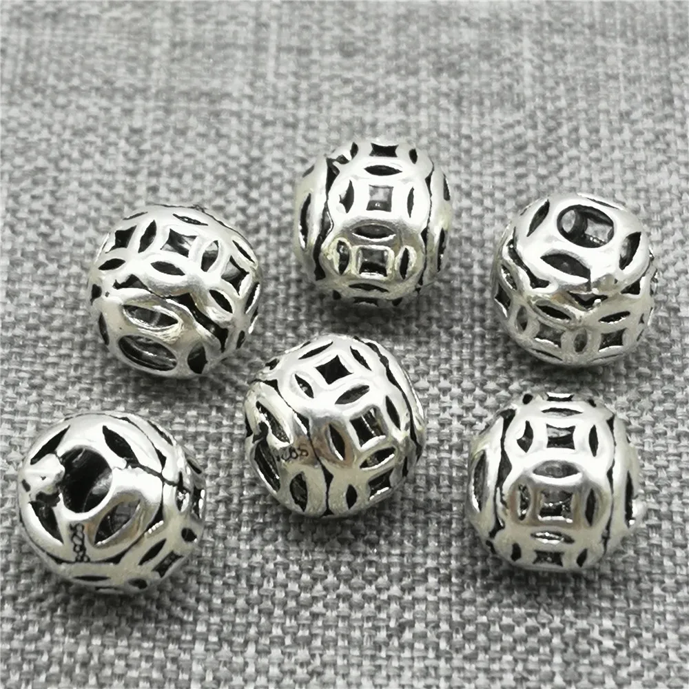 4 Pcs 925 Sterling Silver Overlapping Coin Large Hole Rondelle Beads for Bracelet
