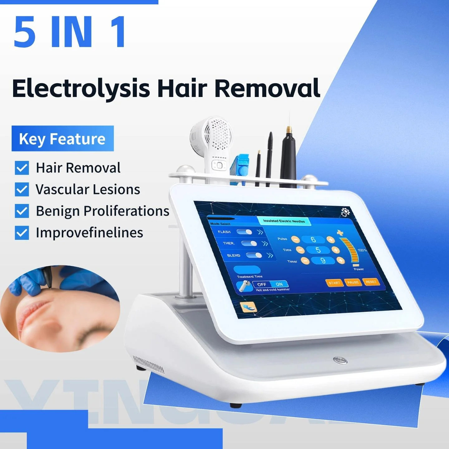 

Professional 5 in 1 Insulated BlendNeedle and Tweezer Electrolysis Hair Permanent Epilatior Plasma Pen Cold Hammer Machine