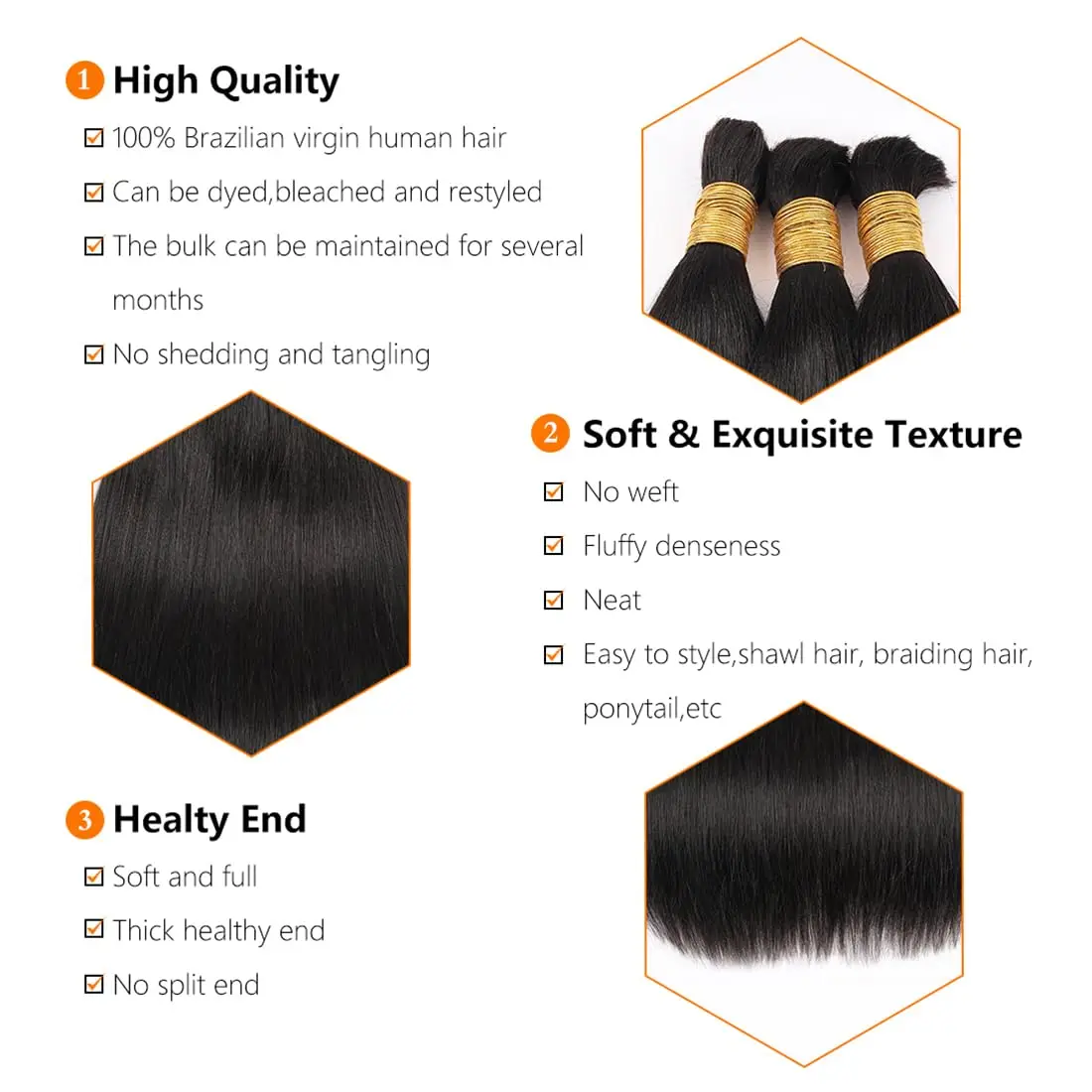 100% Raw Virgin Unprocessed Indian Bulk Hair 100g Soft Smooth Top Quality Human Hair Extensions Wholesale