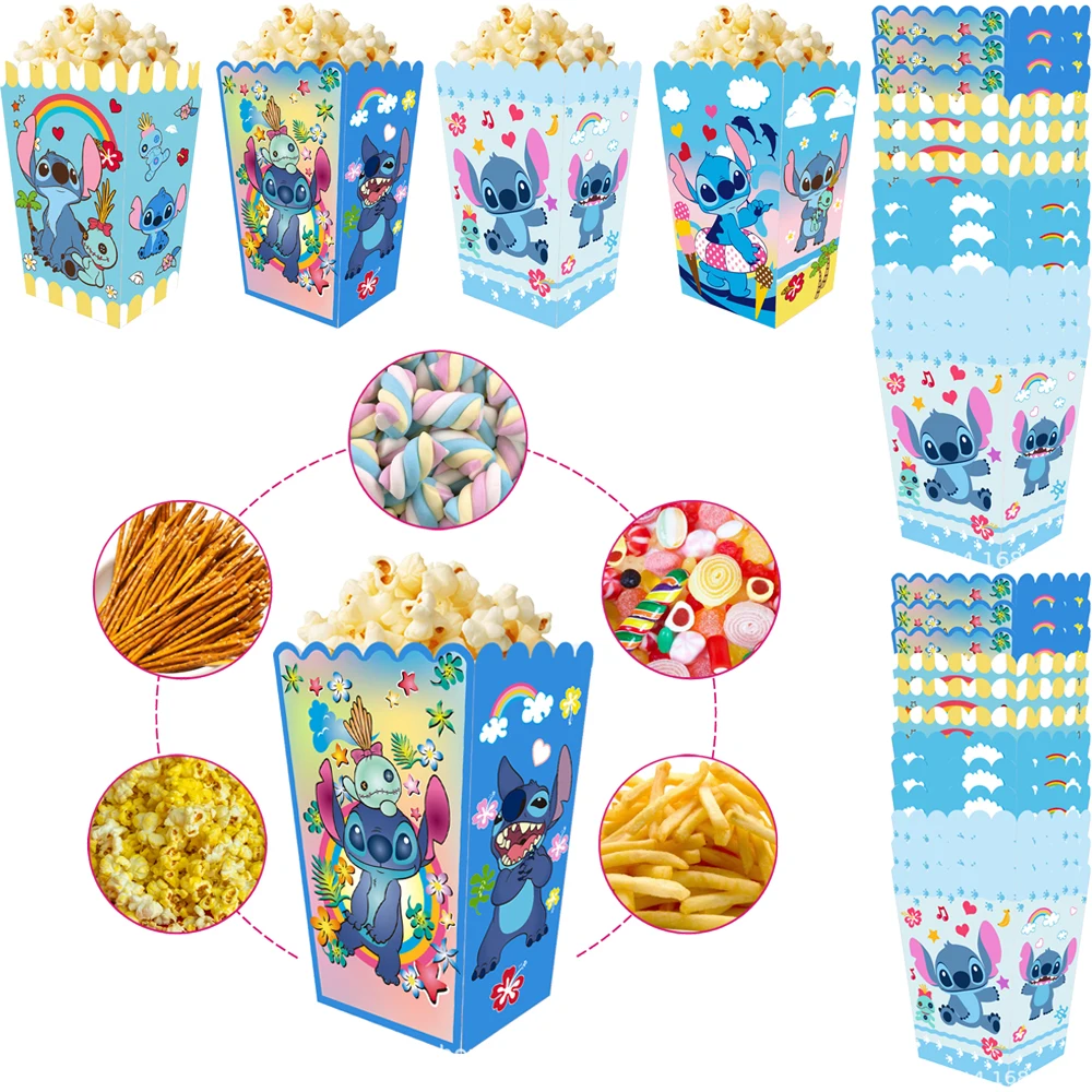 12/24pcs Disney Lilo Stitch Candy Popcorn Box Cookies Chocolate Snacks Boxes Boy Girl Birthday Party Stitch Popcorn Box Supplies