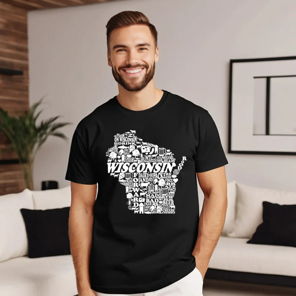 Wisconsin home state t camisa verão outono puro algodão crewneck masculino topos camisetas gráficas mais novas camisas de manga curta