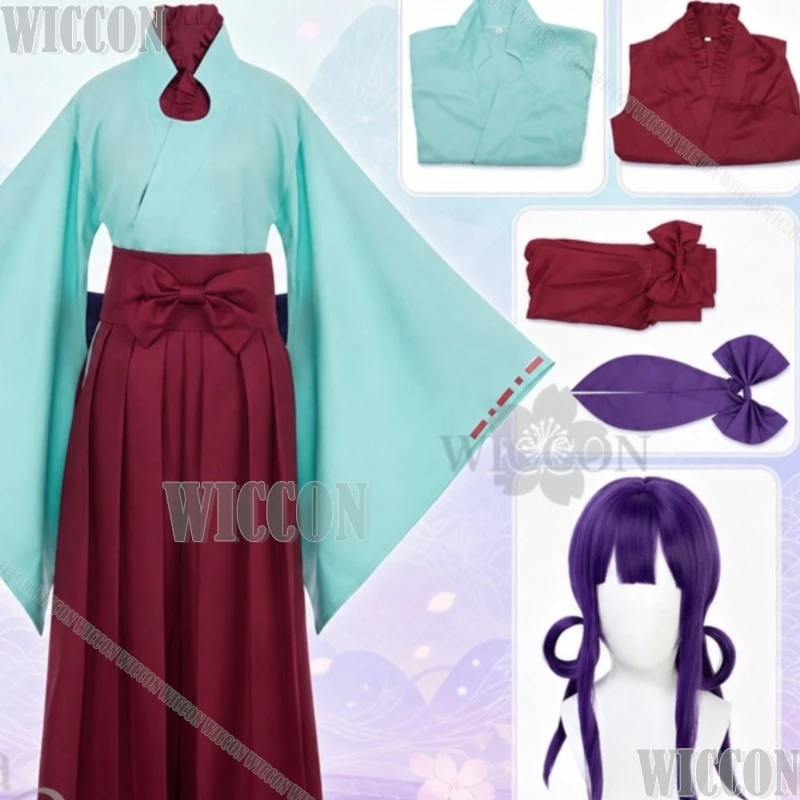 Aoi Akane Cosplay Horror Anime Retro Japanese Kimono Miko Uniform Dress Purple Wig Halloween Christmas Festival Fancy Comic Con