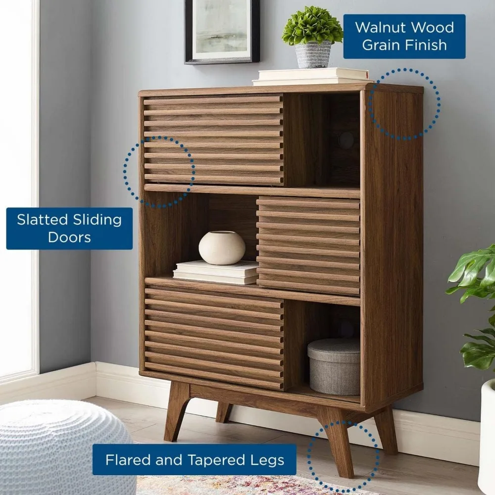 Three-Tier Display Storage Cabinet Stand, Walnut