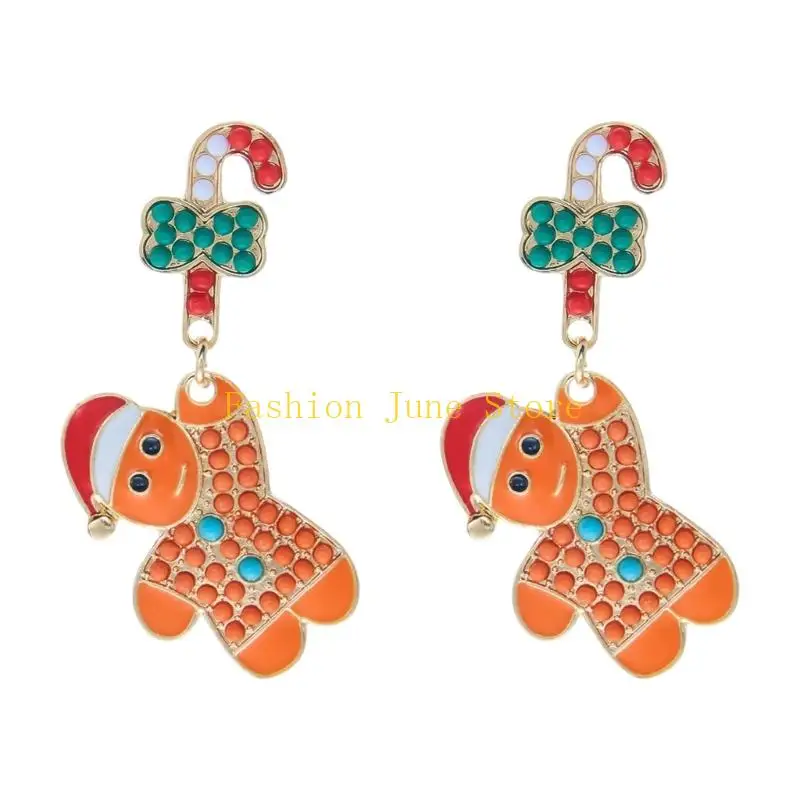 N5KA Holiday Enamel Earrings with Sparkling Detail for Winter Outfits