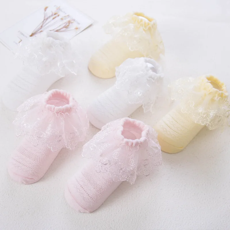 Newborn Baby Girls Socks Kids Girl Frilly Lace Tutu Socks Cotton Children Dance Princess Sock Flowers Ruffled Solid Ankle Socks