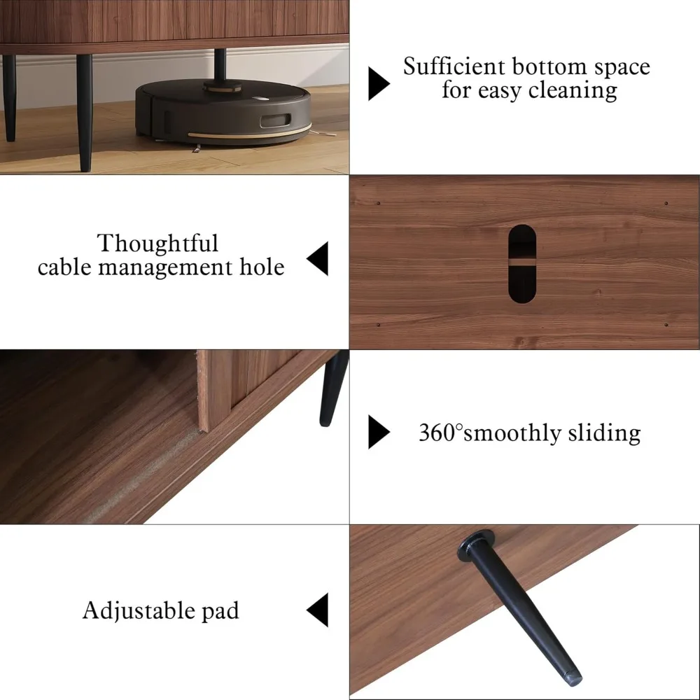 حامل تلفزيون مع باب تامبور لأجهزة التلفاز حتى 80 عامًا، مركز ترفيه مع مساحة تخزين، وحدات تحكم تلفزيون مخددة لغرفة المعيشة