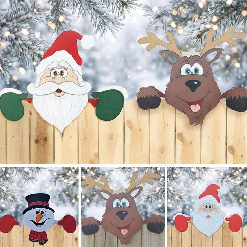 Christmas Fence Decoration, Santa, Snowman and Reindeer Peeker Yard Ornament for Outdoor Garden Gate, Wall and Holiday Display view 3