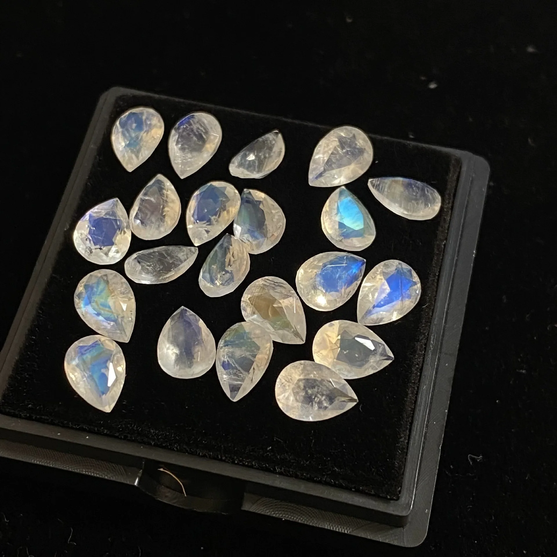 Natural Strong Blue Fire Moonstones Pear Faceted Smooth Polished Loose Gemstones Multiple Sizes For Jewelry Making