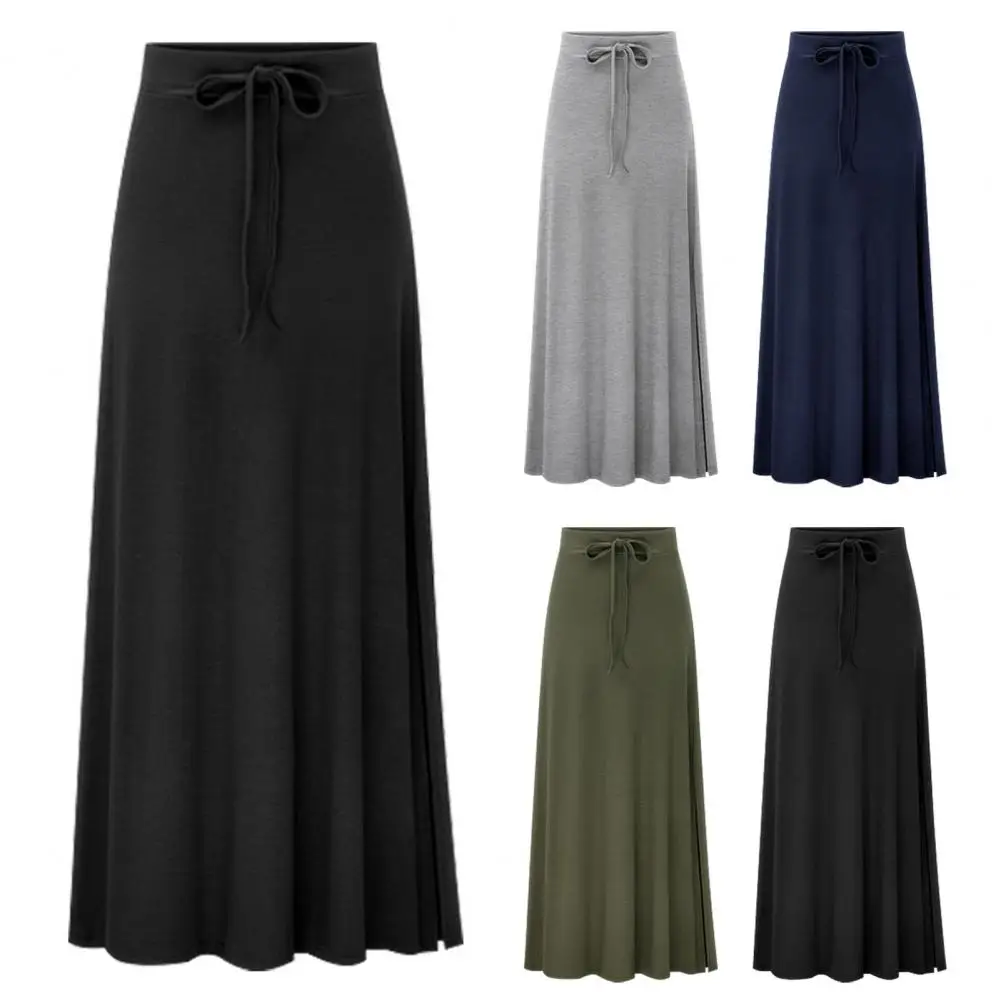 Женская одежда больших размеров, модная вязаная юбка 2025 года, женская длинная юбка трапециевидной формы с высокой талией и разрезом, удобная Faldas Para Mujeres Traf
