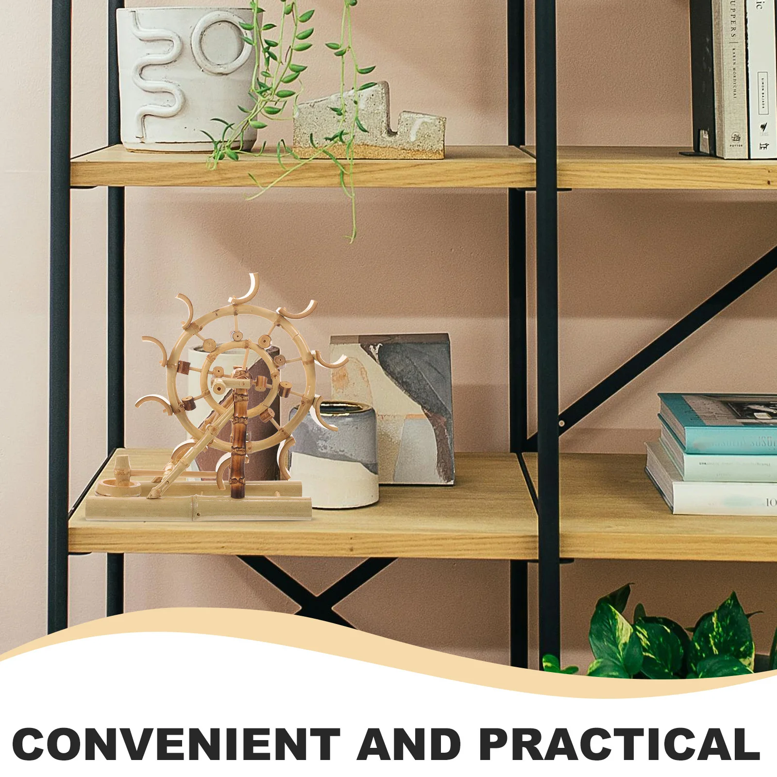 

Handcrafted Bamboo Water Wheel Desktop Ornament Tabletop Decor for Living Room Bookshelf Zen Garden Decoration