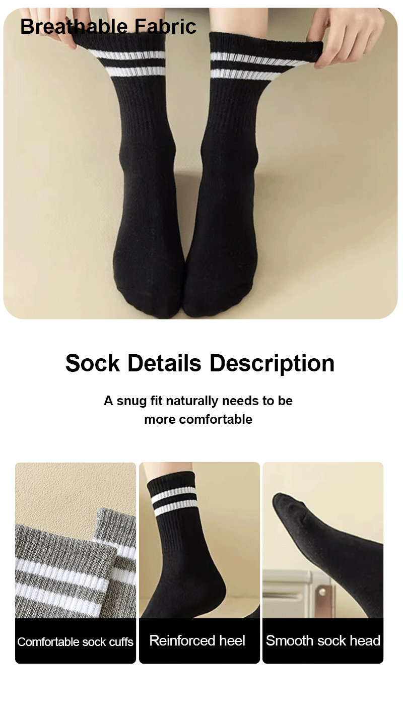 5/6/10 Pairs Women's Mid Socks Solid Color Breathable Comfortable In Autumn Winter Absorbing High-Quality Casual Socks Sports