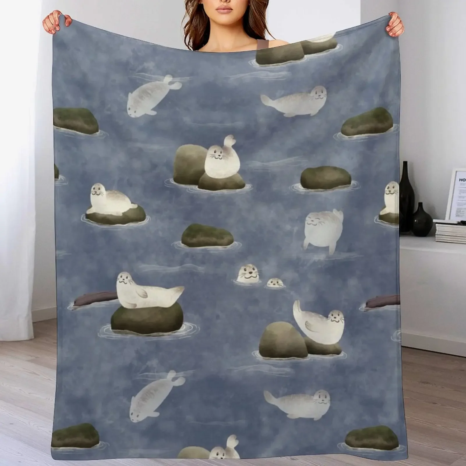 

Harbour Seals Throw Blanket Vintage Bed Blankets