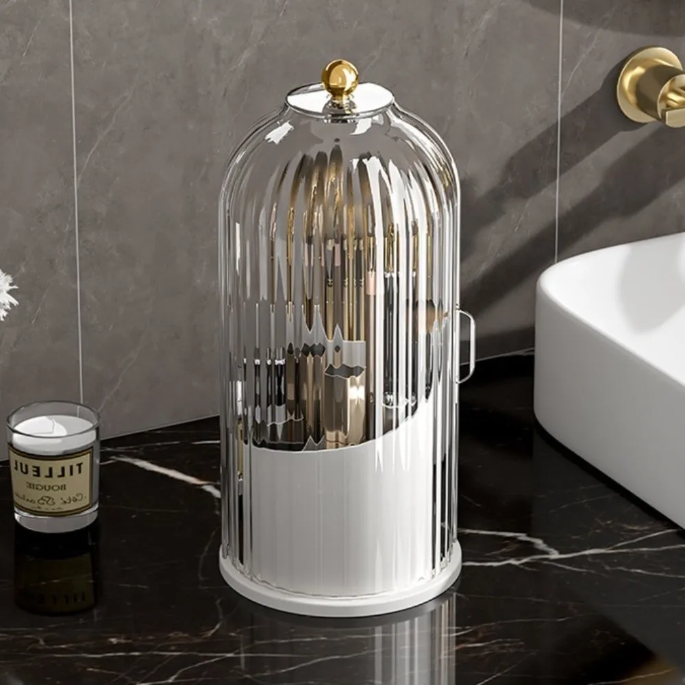 

360 ° Вращающийся держатель для кистей для макияжа с крышкой, большой емкости, пылезащитный роскошный косметический органайзер, контейнер для губной помады, прозрачный