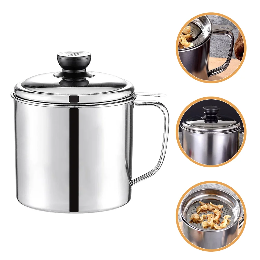 

Stainless Steel Oil Filter Pot Fryer Filtering Metal Kitchen Grease Container Ghee Strainer Holder