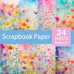 24 Sheets 6 inch Size Watercolor Flowers Bright Plants Background Vintage Grunge Journal Planning Scrapbooking