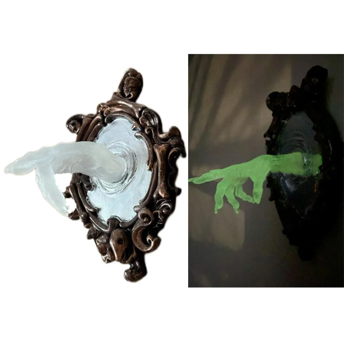 Ghost in The Mirror Wall Decor Glow in The Dark Halloween Decor 3D Horror Spooky Wall Sculptures Resin Luminous Statue Ornaments