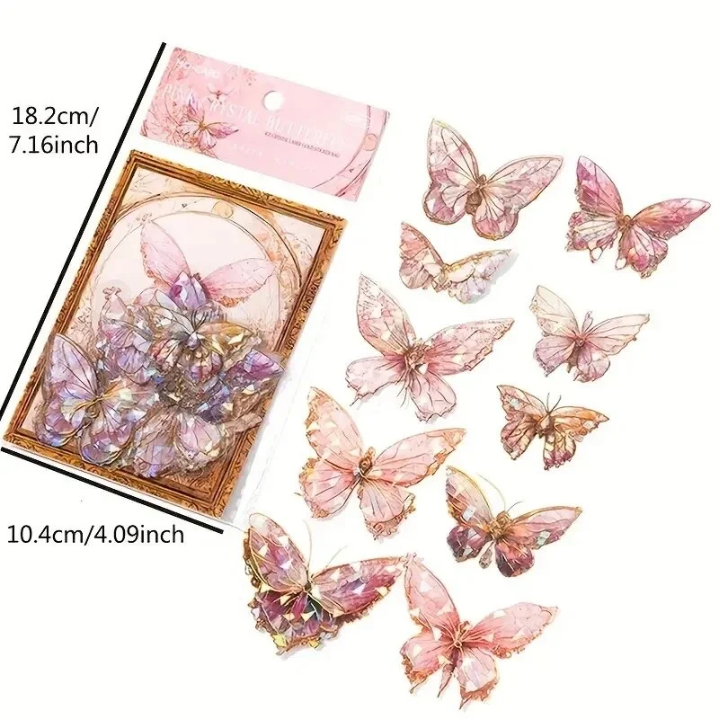 20Pcs Ice Crystal Laser Butterfly adesivi decorativi per animali domestici Retro fai da te manuale materiale Scrapbooking etichetta diario Journal