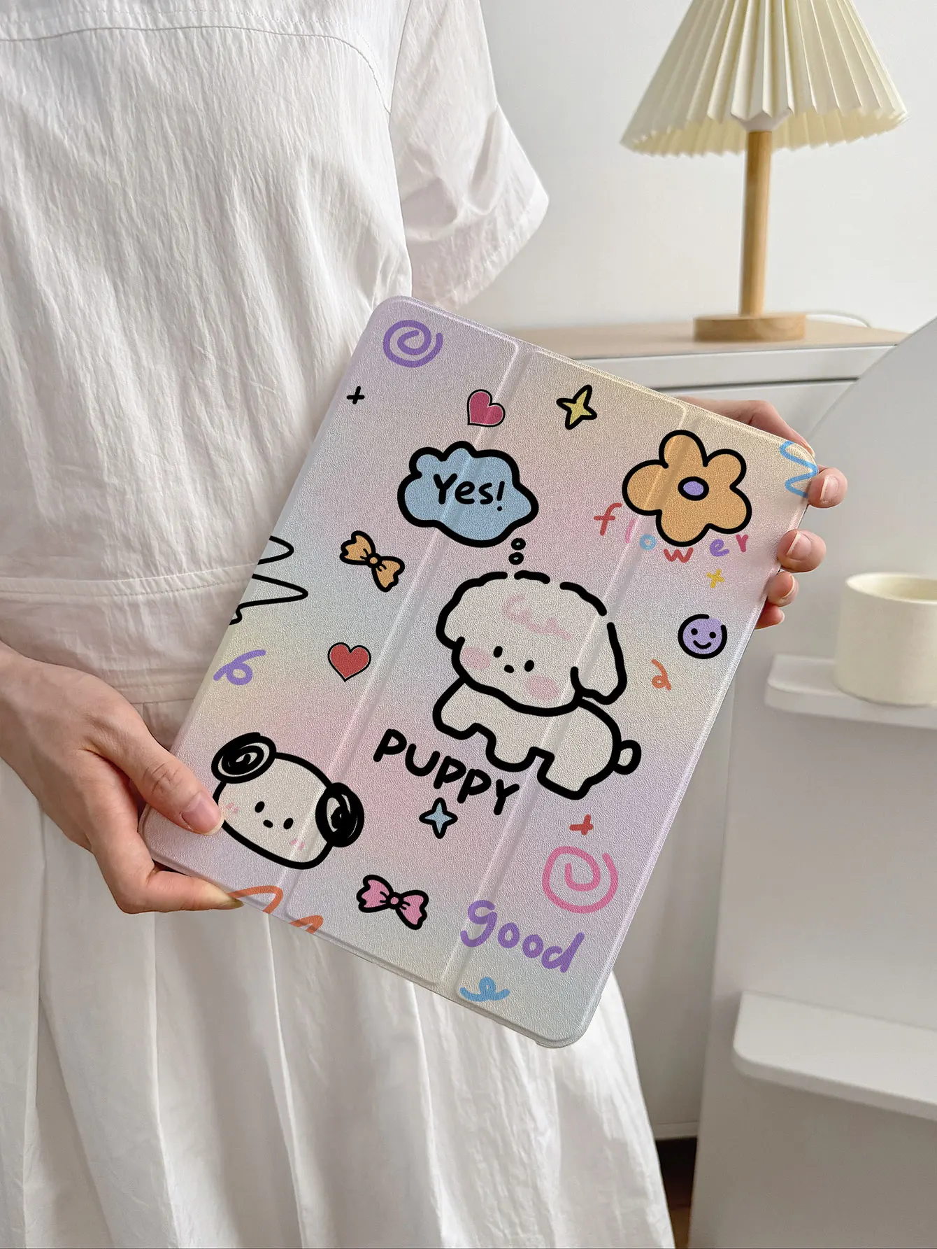 Cute Doodle Puppy Tablet Case, Suitable for iPad Case Ipad7/8/9 Tablet Cover 2022 Apple Air5/4/3 Ninth Generation 10.2 70% off Pro11 Full Cover 2024 Mini 7 New Model Air6/Ipad Tenth Generation Protective Case/Air 11 (M3)/Ipad 11 (A16 2025)