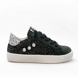 New Design Black Shoes for Kids 2024 Fashion GG Boy‘s Casual Shoes Kids Custom Star Glitter Children Leather Sneakers