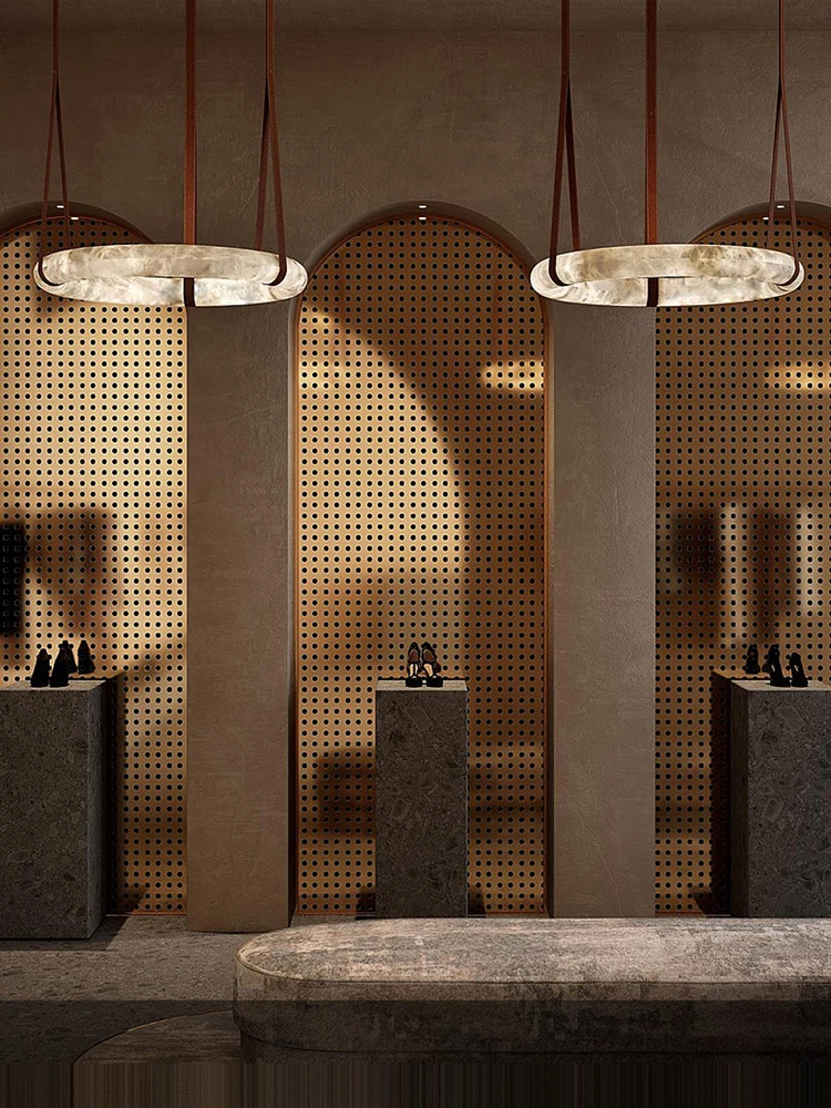 

Мраморная люстра с регулируемой яркостью, светильник с кожаным ремешком, подвесные лампы для гостиной