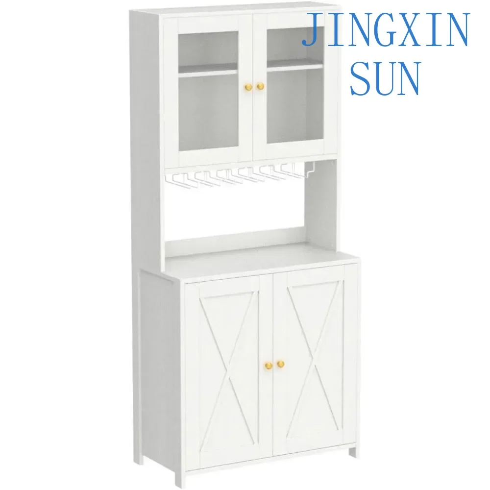71” Bar Cabinets with LED Light,Power Strip and Glass Holder,Tall Freestanding Liquor Cabinet for Kitchen