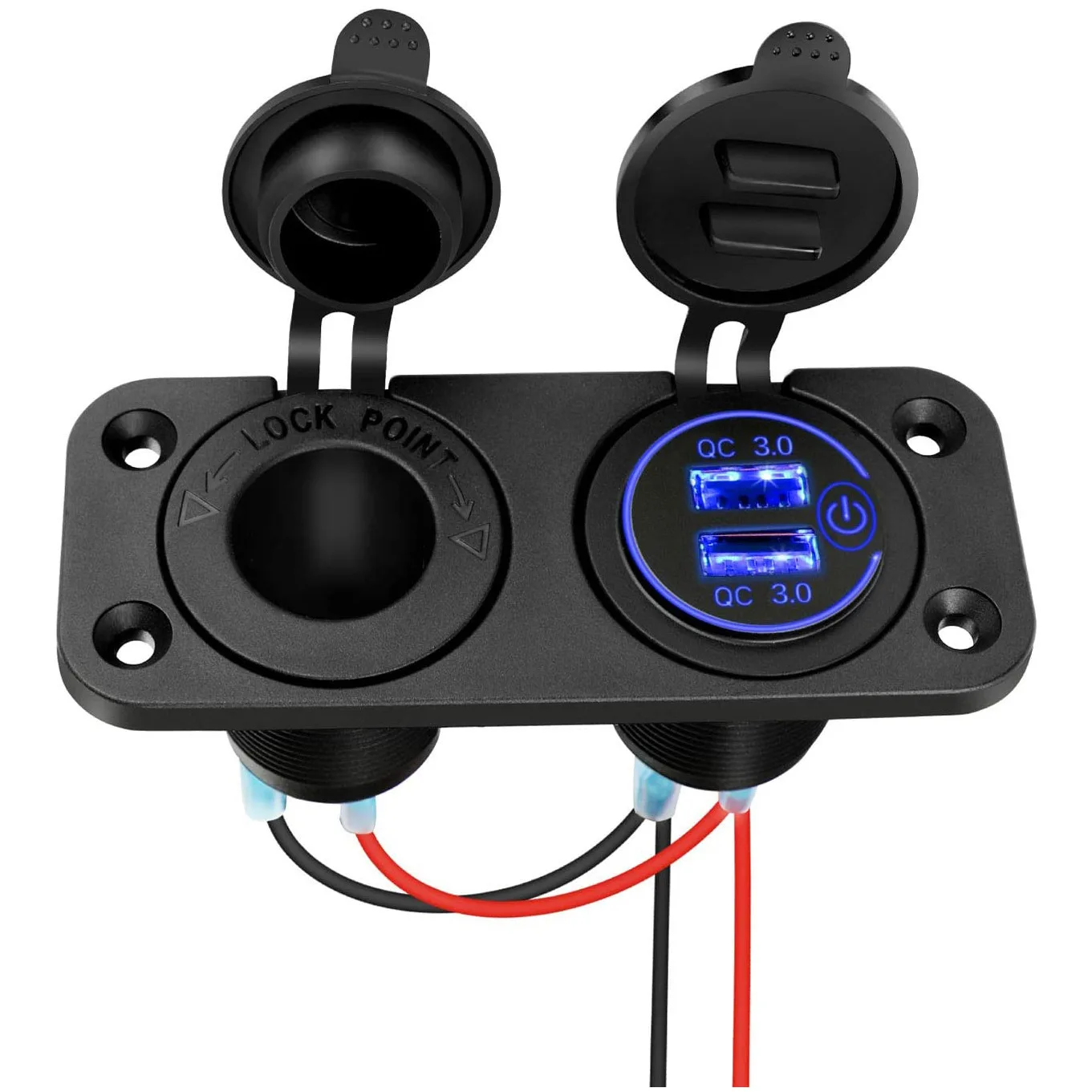 Dual QC3.0 USB Outlet Panel 12V Waterproof Cigarette Lighter Socket Splitter Power Charger Adapter Dual USB Ports for Car RV ATV