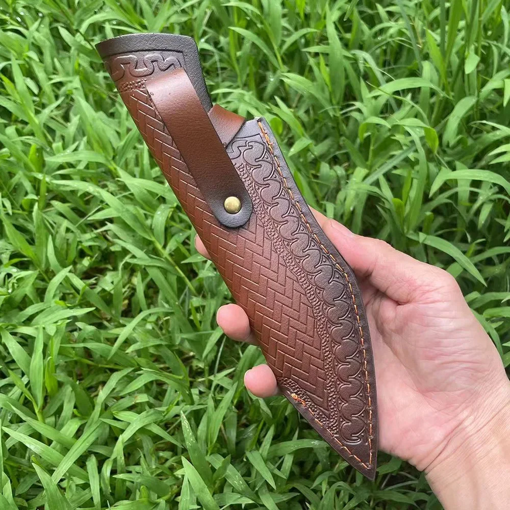 24cm Cowhide Fixed Blade Knife Protective Cover Leather Sheath Belt Straight Knife Holsters Scabbard With Waist Belt Buckle