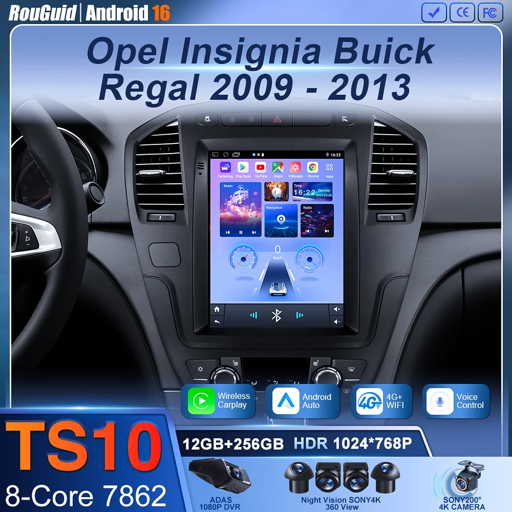 9.7 Inch For Opel Insignia Buick Regal 2009 - 2013 Car Radio Android 16 Carplay Stereo No 2 Din DVD Player Navigation Head Unit