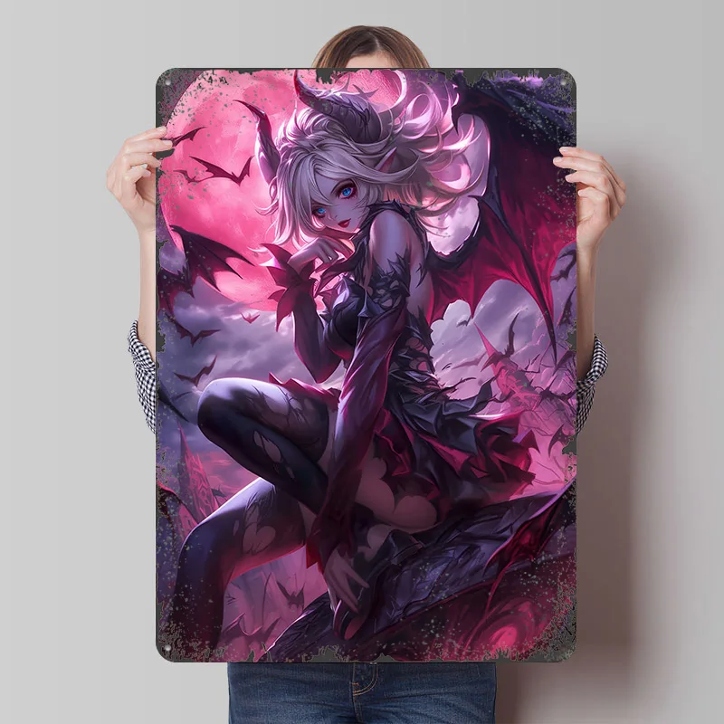 Queen of Bats Anime Girl Poster Customized Wall Art Vintage Metal Signs Retro Tin Plaque for Man Cave Decoration Bedroom Decor
