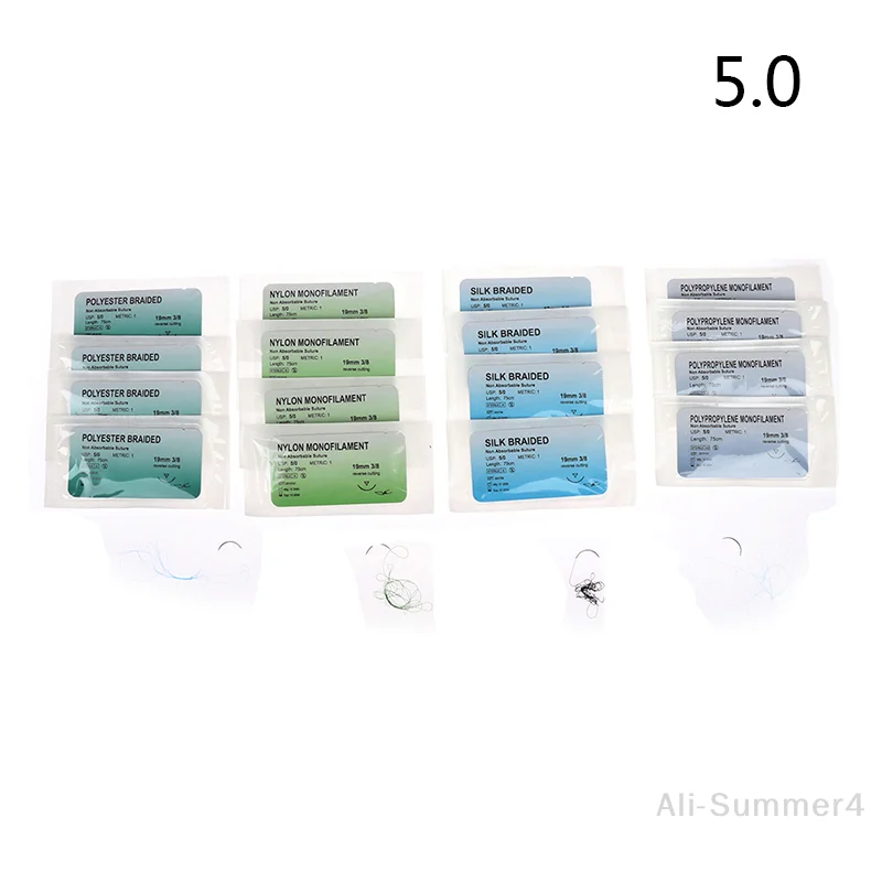 

12Pcs 75cm 2/0 3/0 4/0 5/0 Medical Needle Suture Nylon Polyester Thread Suture Practice Kit Teaching Demonstrations Exercises