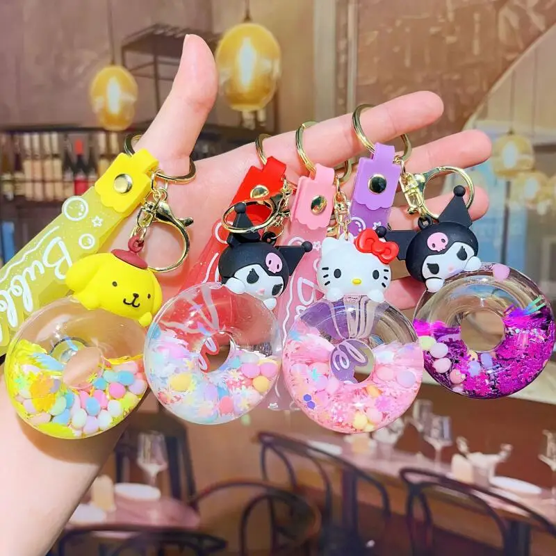 

Japanese Sanrio Surrounding Ip Personalities Cartoon Quicksand Swimming Ring Keychain Oil Filled Donut Keychain Bag Pendant