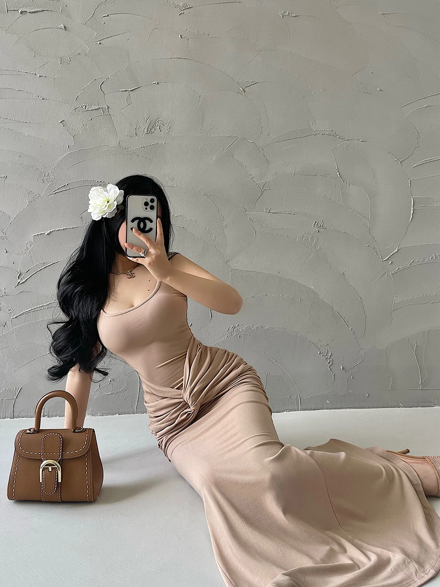 Sexy Pure Desire Style Wrap Waist Slim Fit Fish Tail Vest Dress Long Skirt Cotton Material Spring 2024 Collection Sleeveless