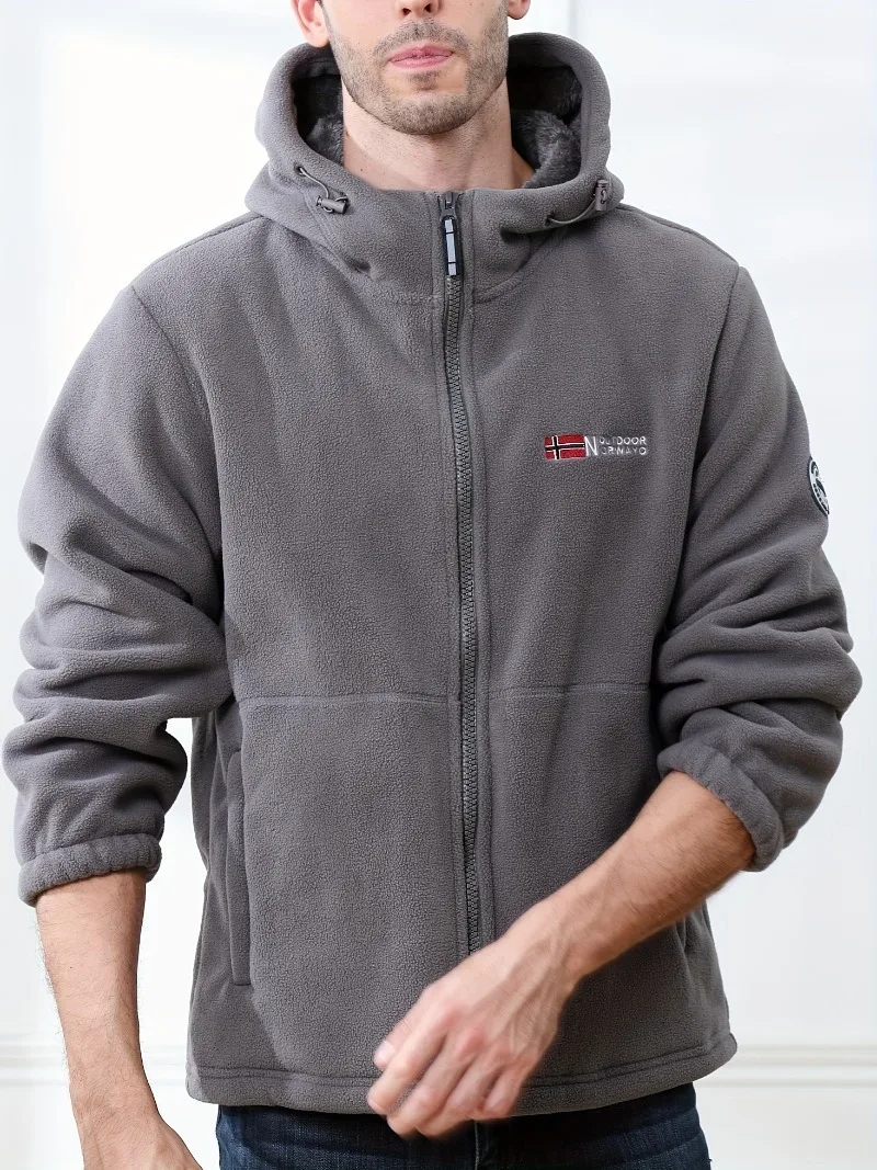 سترة رجالية معطف شتوي معزول حراريًا مع إغلاق بسحاب كامل، ملابس خارجية بغطاء للرأس مقاومة للرياح، قابلة للغسل في الغسالة والطقس البارد