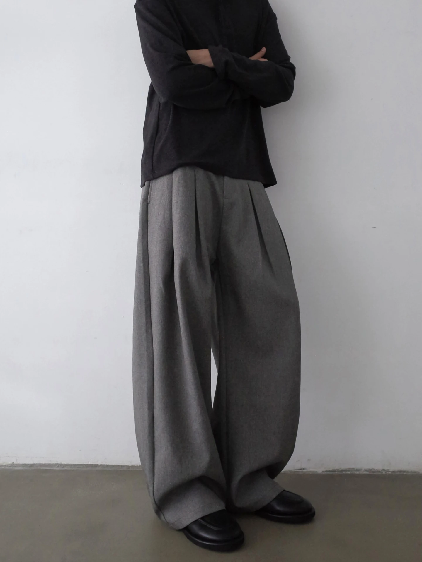 

Casual American Sle Men's Wide Leg Knife Pants Autumn Season High Waist A-Line Simple Design Long Trousers Youth Faion